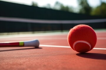 tennis racket and ball on a tennis court