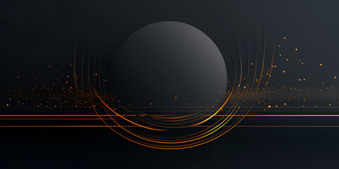 Abstract background with golden geometric lines gradient and circles on dark grey background