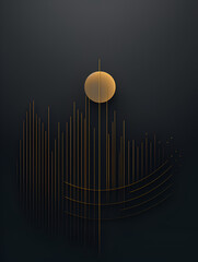 Abstract background with golden geometric lines gradient and circles on dark blue background