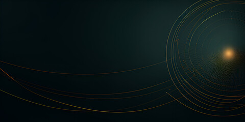Abstract background with golden geometric lines gradient and circles on dark green background