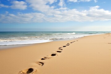 a trail of footprints on a sandy beach