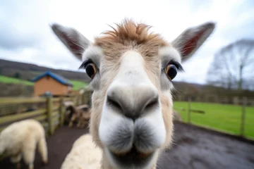 Selbstklebende Fototapeten llama gazing directly into the camera © altitudevisual