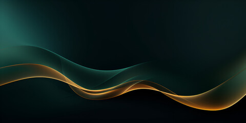 Dark green abstract background with gradient smooth golden waves