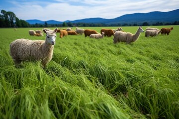 Naklejka premium alpacas grazing on an andean field