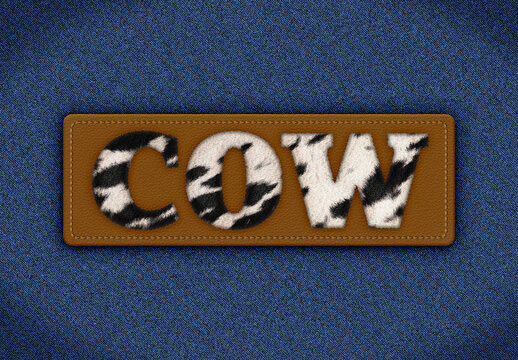 Cowhide Text Effect on top of Leather Patch on Denim Fabric
