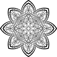 Mandala. Oriental circular pattern for Henna, tattoos, and decorations. Arabic, Islam, Chinese, Indian, ottoman motifs. Coloring book page. Vector illustration.