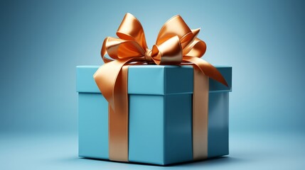 Obraz premium Blue gift box with a blue ribbon on white back. Generative AI.