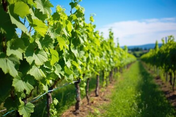 Fototapeta na wymiar rows of vineyard grapes flourishing
