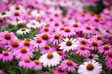 echinacea flowers in full bloom amidst other herbs - obrazy, fototapety, plakaty