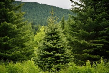 tree among evergreens