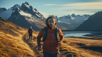 Keuken foto achterwand Alpamayo Hikers run in Cordillera Huayhuash, Peru, South America.