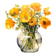 watercolor flowers in a vase -transparent background