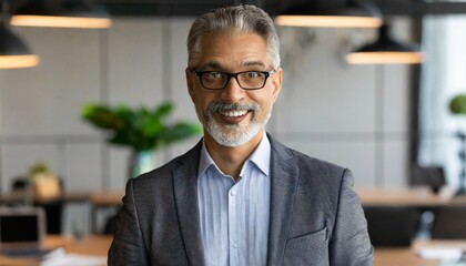Fototapeta premium portrait of a smiling businessman, Confident Mid-Aged Executive: Headshot in Office