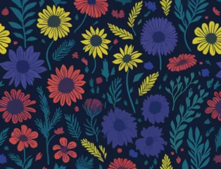 Badkamer foto achterwand Vibrant Flower Vector Design. Vector illustrations depicting flowers geometric shapes and wild blooms.   © Art valuables