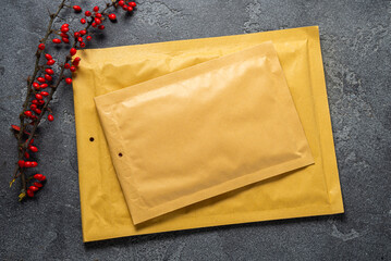 Brown bubble mail envelope, mailer, mock up on background