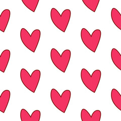 Red hearts on white background seamless pattern for Valentine's Day.