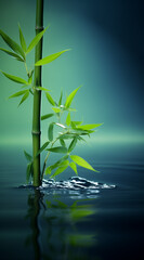 Bamboo stem and reflection in a lake of water