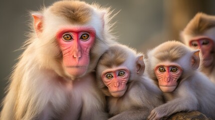 Naklejka premium portrait of a mother and child of monkey generated by AI tool