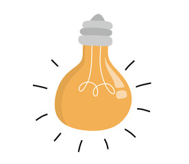 light bulb icon vector. light bulb with rays shine. Symbol of creativity, innovation. Cartoon style. Flat style. Hand drawn style. 