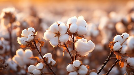 Close up ripe cotton with white fiber grow. Generative AI. - obrazy, fototapety, plakaty