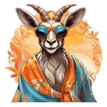 gazelle wearing sunglasses and colorful shawl clip art preview