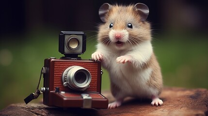 rat on a table with camera foe clicking photo  generated by AI tool