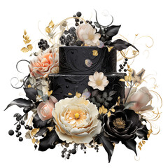 schwarze opulente festliche Torte mit Blumen