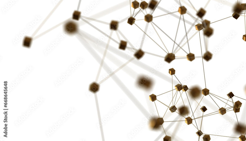 Leinwandbilder Big data visualization. Network connection structure with chaotic distribution of points and lines. 3D rendering.