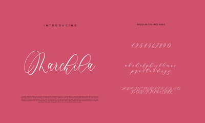 Abstract Calligraphy font alphabet. Minimal modern urban fonts for logo, brand etc. Typography typeface uppercase lowercase and number. vector illustration
