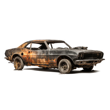 PNG burnt out old car isolated