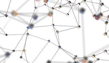Big data visualization. Network connection structure with chaotic distribution of points and lines. 3D rendering.