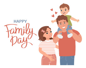 Happy family, mother and father with son. Family day, fathers day, mother's day. Illustration, vector