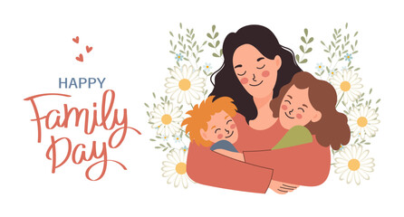 Happy family, mother with children, son and daughter. Family day, mother's day. Illustration, vector