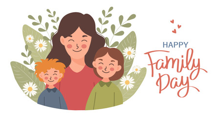 Happy family, mother with children, son and daughter. Family day, mother's day. Illustration, vector