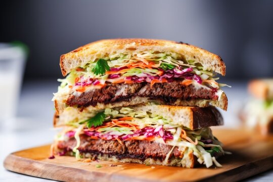 Close-up Of Sandwich With Spicy Coleslaw