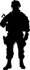 Standing Soldier With Weapon Silhouett. High quality vector. AI generated illustration