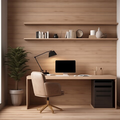 Contemporary Home Office interior, Home Office interior mockup, Contemporary style Home Office mockup, empty wall mockup