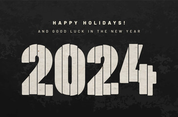 Happy New Year 2024 card on dark grungy background
