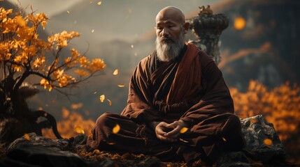Old buddhist meditating 