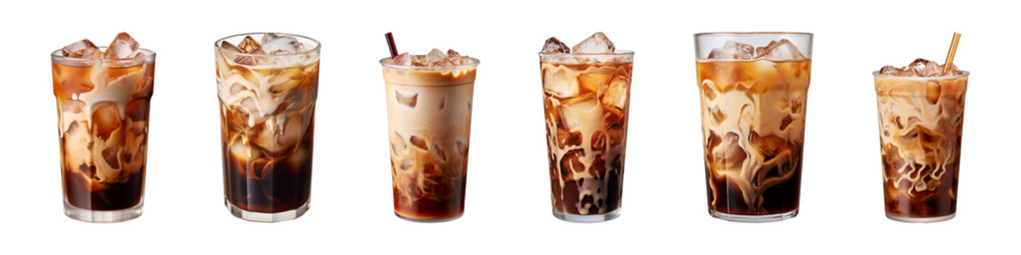collection of a glass of iced coffee isolated on a transparent background