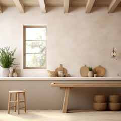 Fototapeta na wymiar Greece Kitchen interior, Kitchen interior mockup, Greece style Kitchen mockup, empty wall mockup
