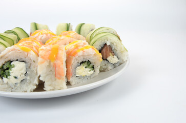 sushi rolls photo on white background