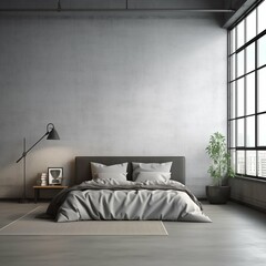 Industrial Bedroom interior, Bedroom interior mockup, Industrial style Bedroom mockup, empty wall mockup
