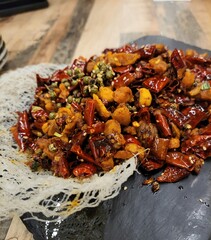 crunchy snack with dried peppers sichuan