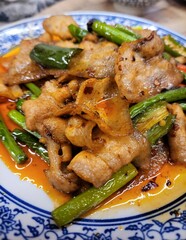 sliced pork with veg