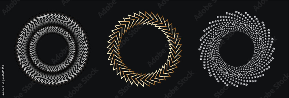 Sticker set of editable spiral line flowing from the center, an abstract geometric circular flower shapes. t