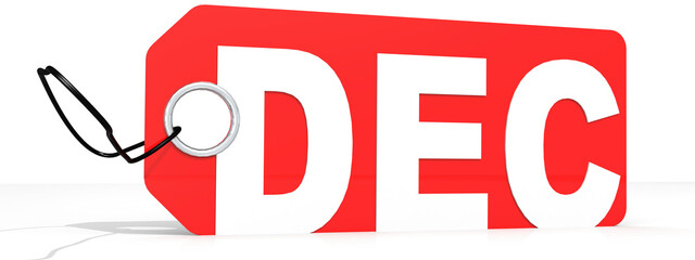 Red label with DEC December word