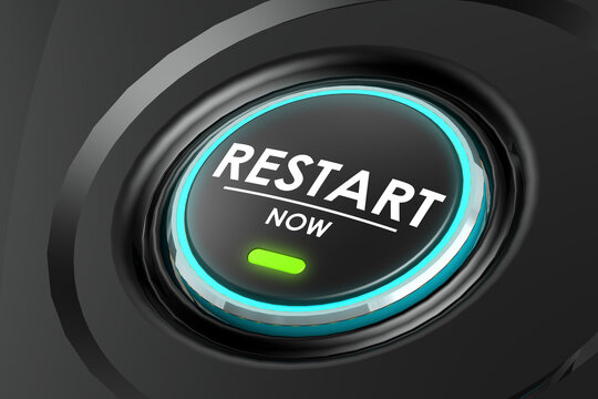 Restart now word on black button