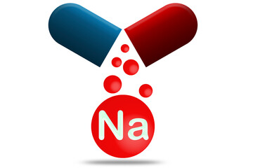 Red and blue capsule with sodium mineral