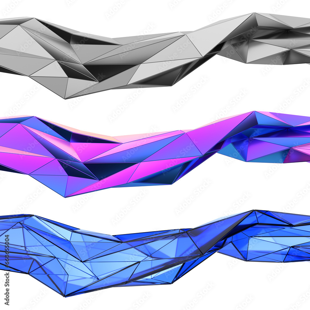 Poster set of abstract polygonal structures, 3d render